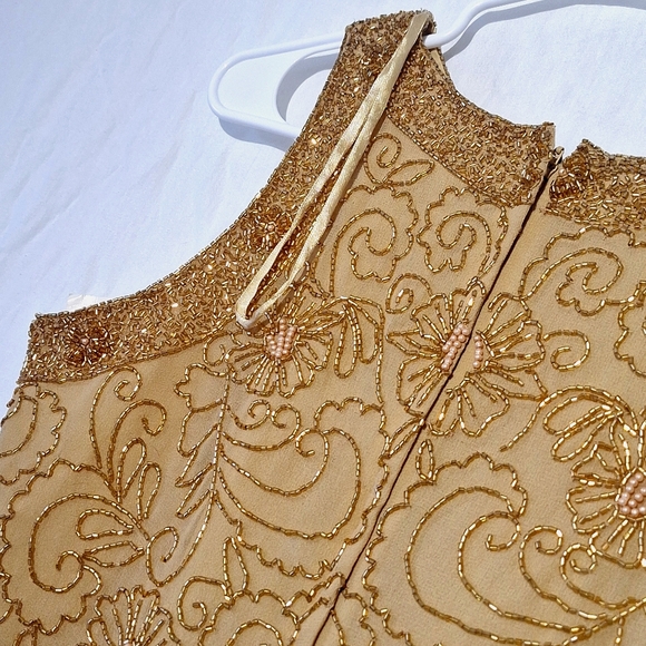 Vintage Gold-Beaded Formal Floral Crop Blouse, sz 4, NWT - Picture 8 of 11